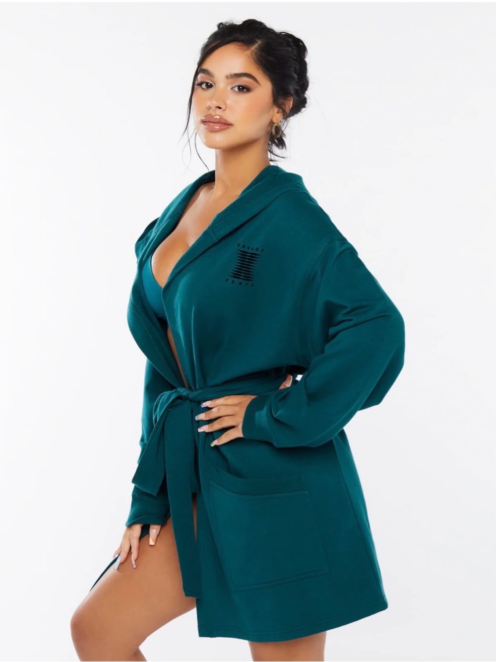 Savage X Fenty FOREVER SAVAGE SHOWGIRL SHORT ROBE in hunter green